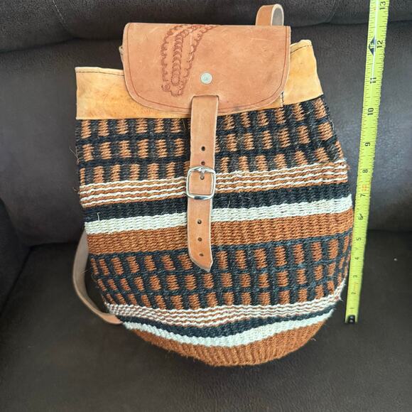 80’s weave basket bag farmers market bag medium sisal bag pack backpack artisan - Picture 4 of 11